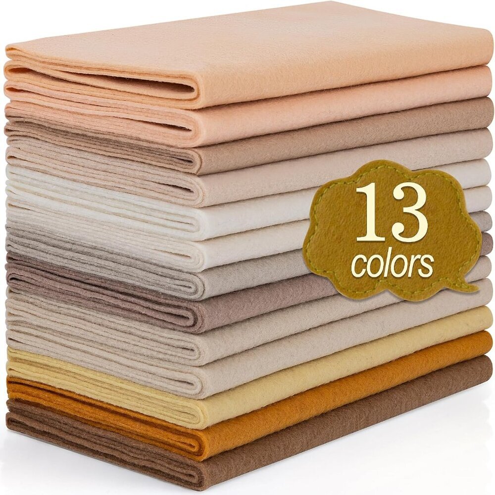 13 Rolls 8x35in Soft Faux Felt Fabric Sheets Pack in Light Brown Series for DIY